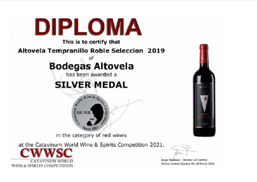 Altovel Tempranillo Roble Selección, un vino galardonado en el Catavinum World Wine & Spirits Competition