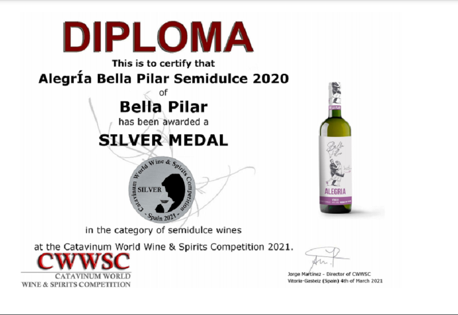 Bella Pilar Alegría Semidulce, un vino galardonado en el Catavinum World Wine & Spirits Competition