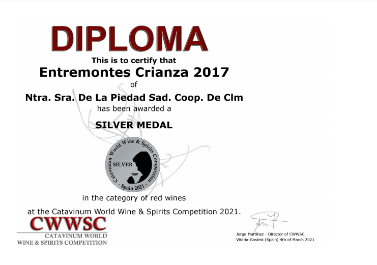 Entremontes Crianza 2017, un vino galardonado en el Catavinum World Wine & Spirits Competition