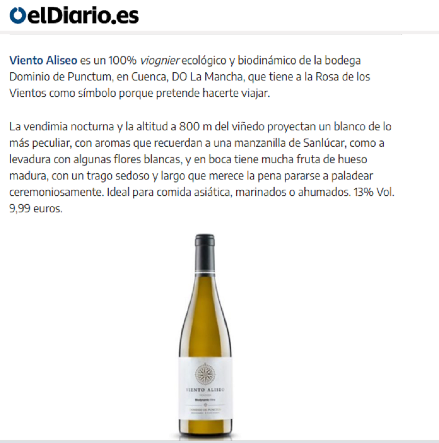 Viento Alíseo Viognier (Dominio de Punctum), un vino DO La Mancha, recomendado por elDiario.es