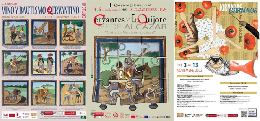 Cartel horizontal IX Jornadas Vino y Bautismo Qervantino 2022, en Alcázar de San Juan con la colaboración de la DO La Mancha