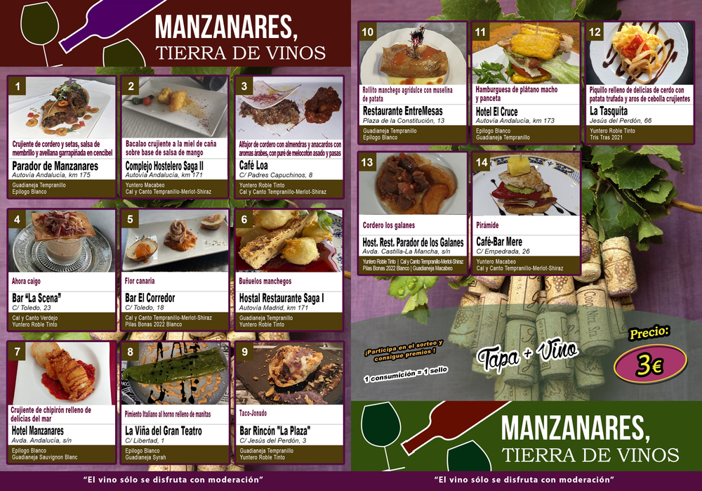 Restaurantes y tapas con las que participan en Manzanares, Tierra de Vinos 2022