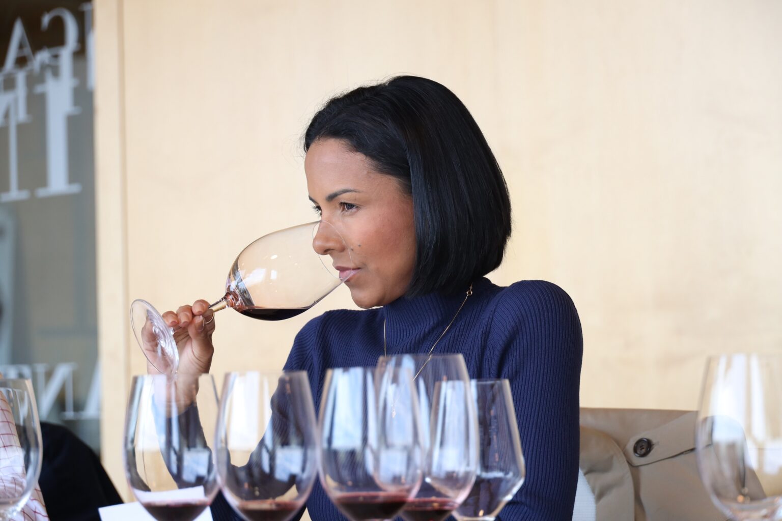 Importadora brasileña cata un tinto DO La Mancha en una bodega manchega.